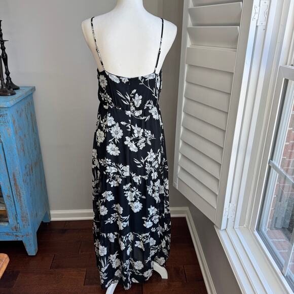 J. CREW MERCANTILE Dress Womens 6 Black White Floral Tiered Maxi Resort Wear - Picture 3 of 14